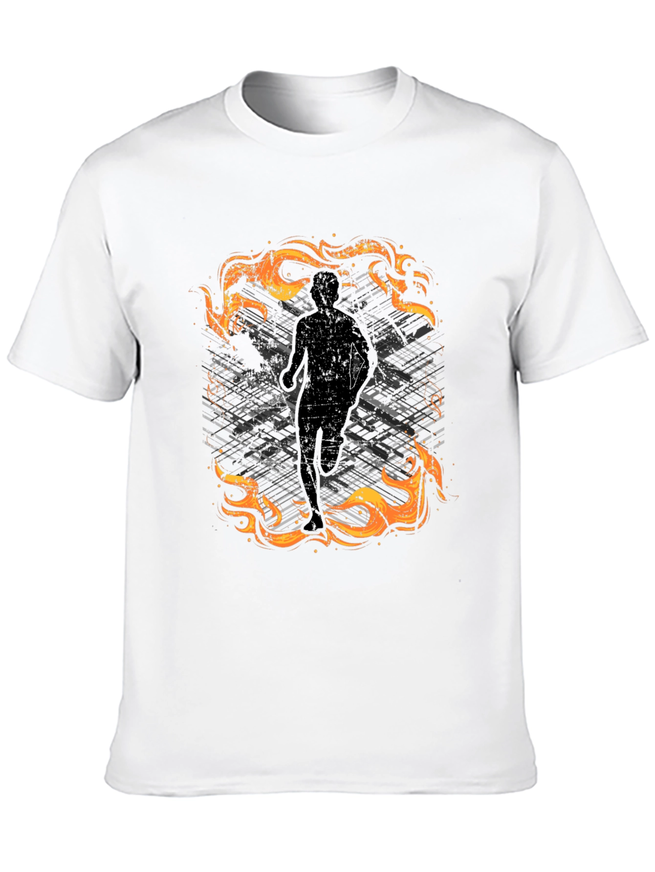 Mens Black Graphic Tee - Running in Flames Design