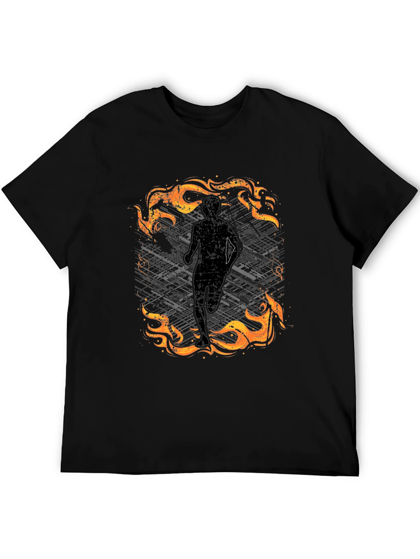 Mens Black Graphic Tee - Running in Flames Design