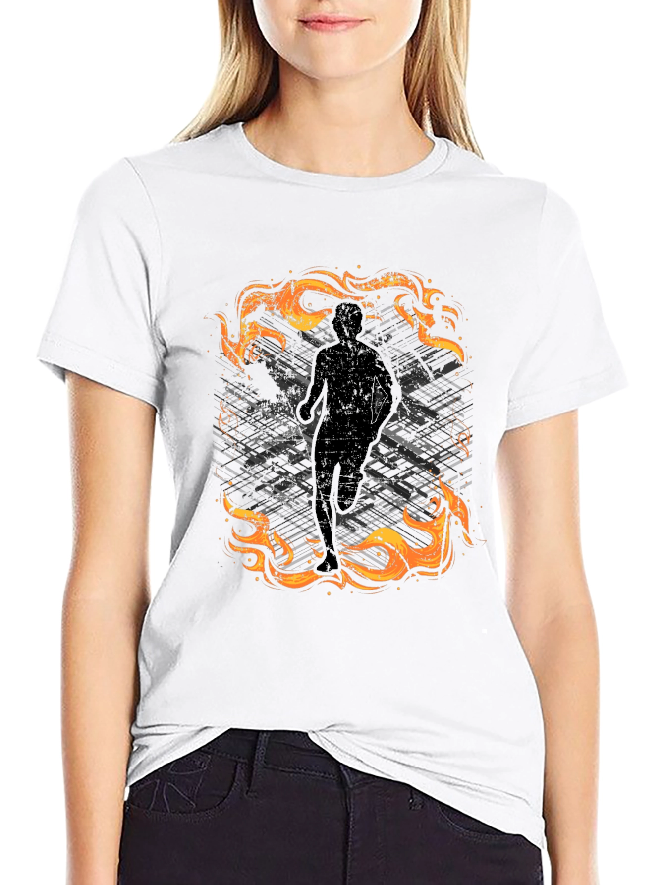 Mens Black Graphic Tee - Running in Flames Design