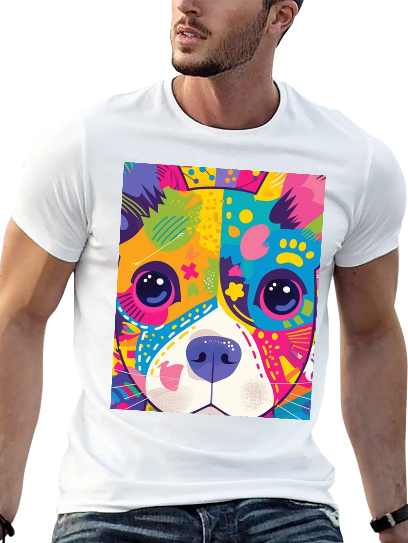Vibrant Dog Graphic Tee - Pop Art Style