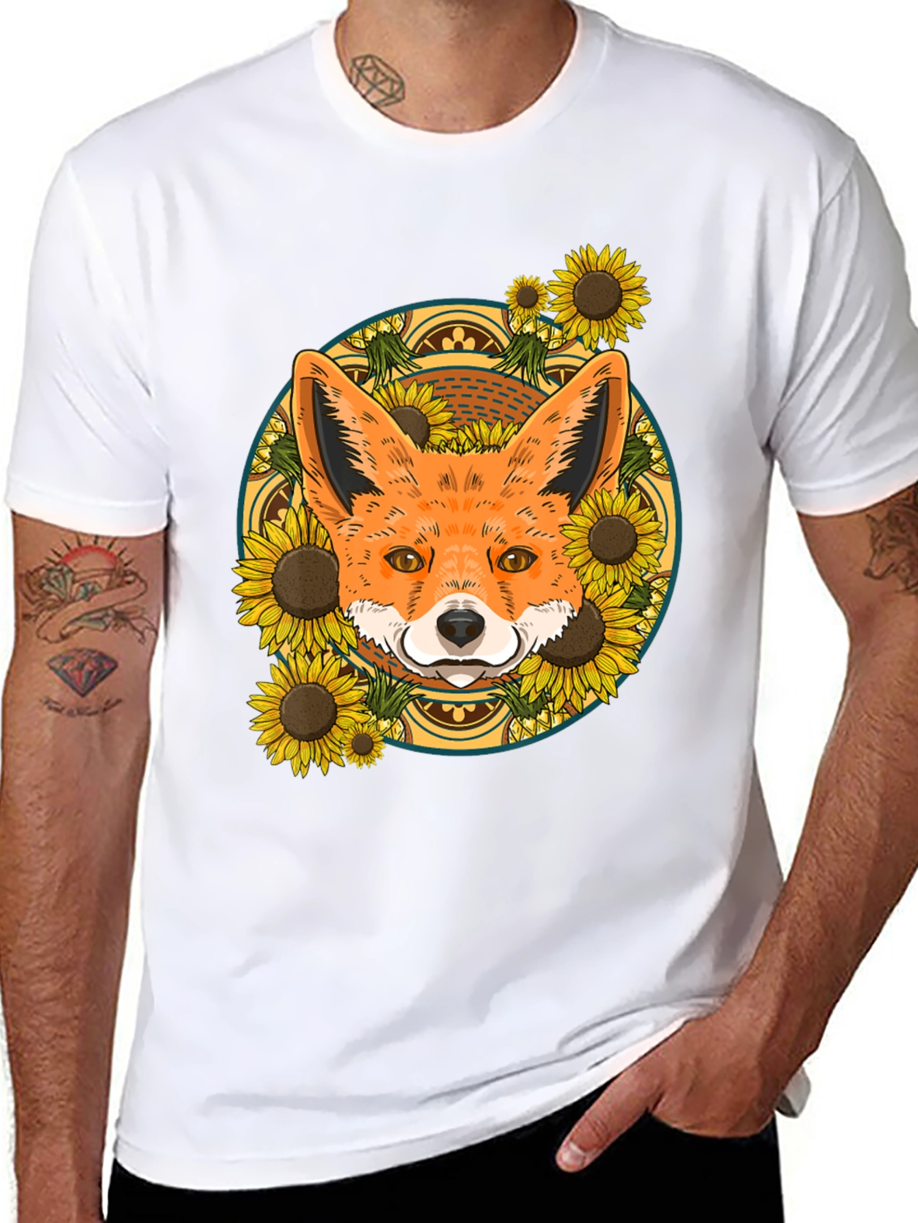 Fox & Sunflower Graphic Tee - Nature Lovers T-Shirt