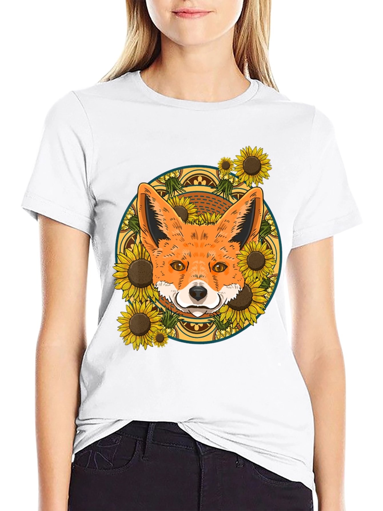 Fox & Sunflower Graphic Tee - Nature Lovers T-Shirt