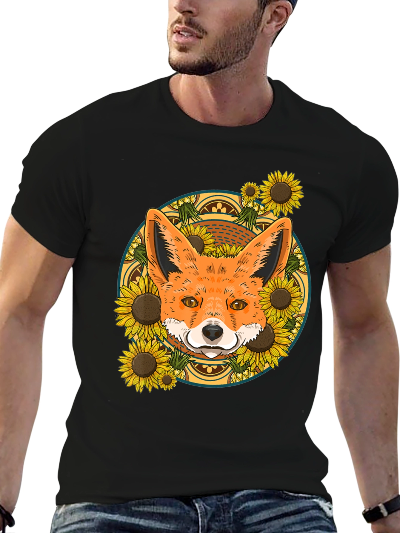 Fox & Sunflower Graphic Tee - Nature Lovers T-Shirt