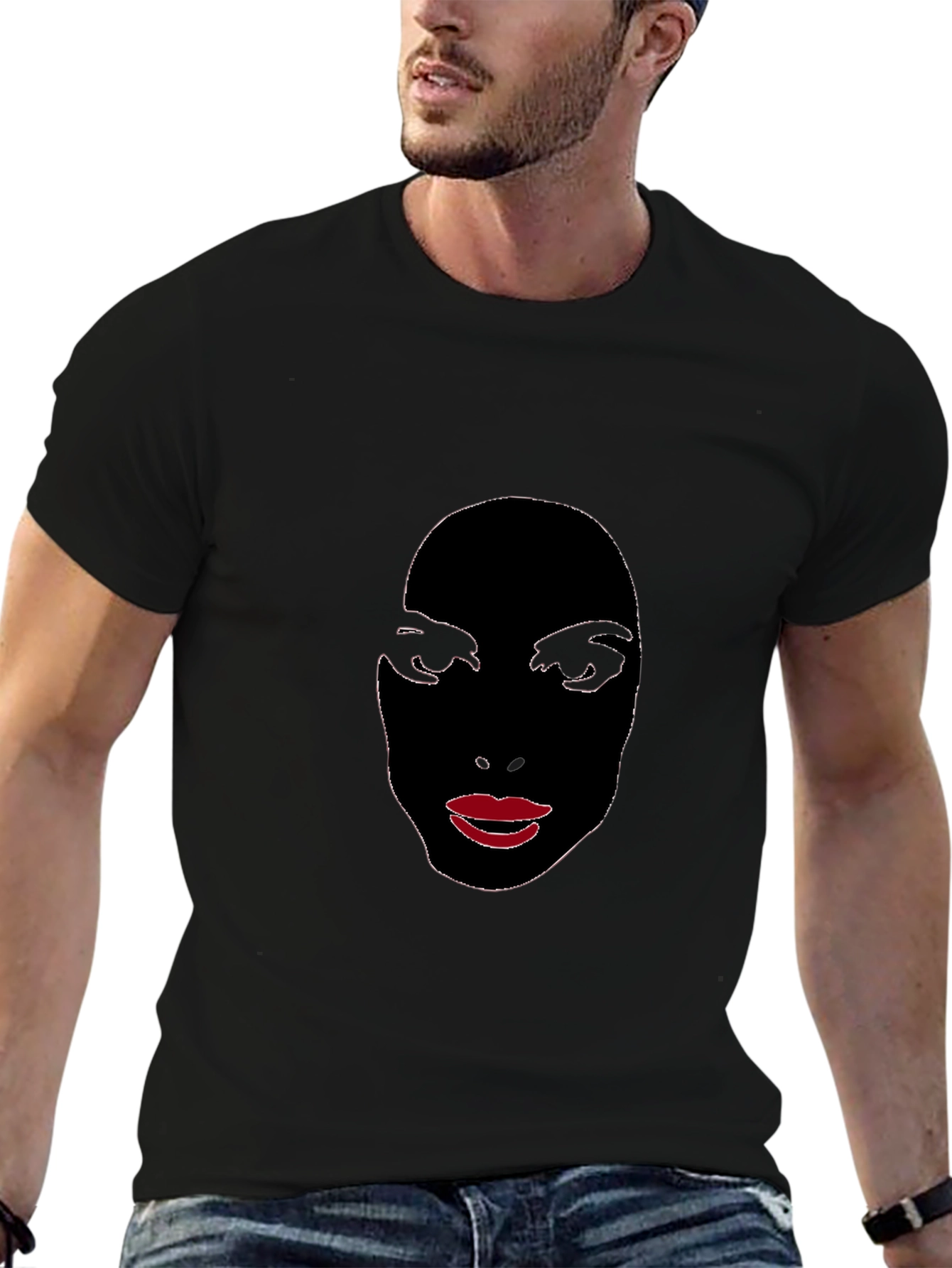 Abstract Face Graphic Tee - Stylish Black T-Shirt