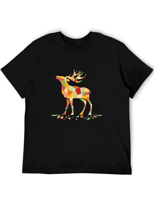 Geometric Deer Graphic T-Shirt - Black
