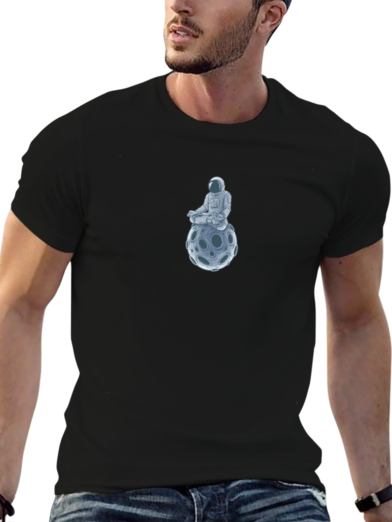 Astronaut Moon Meditation Black T-Shirt