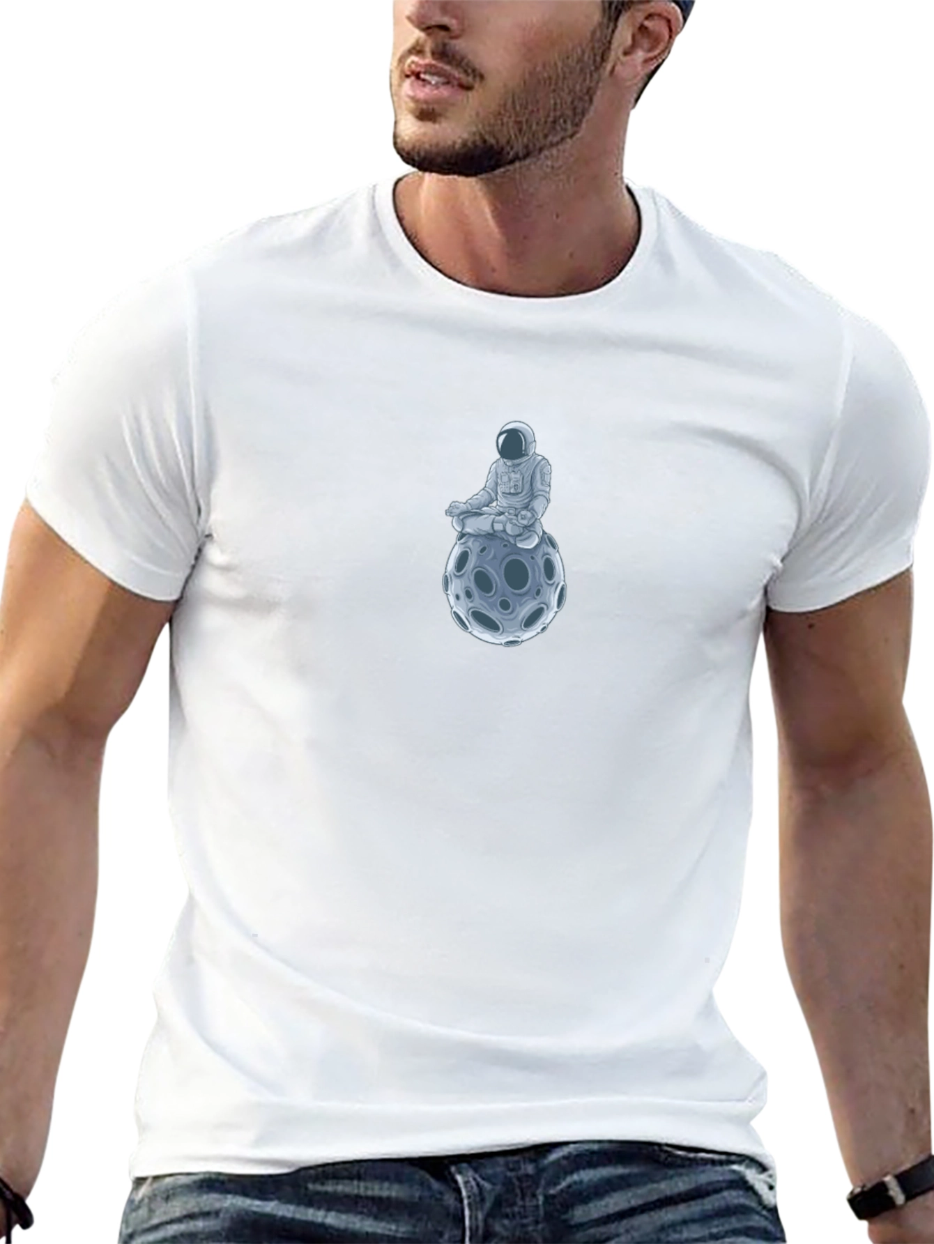 Astronaut Moon Meditation Black T-Shirt