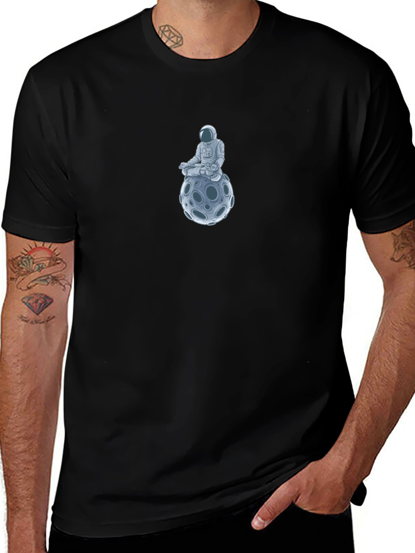 Astronaut Moon Meditation Black T-Shirt