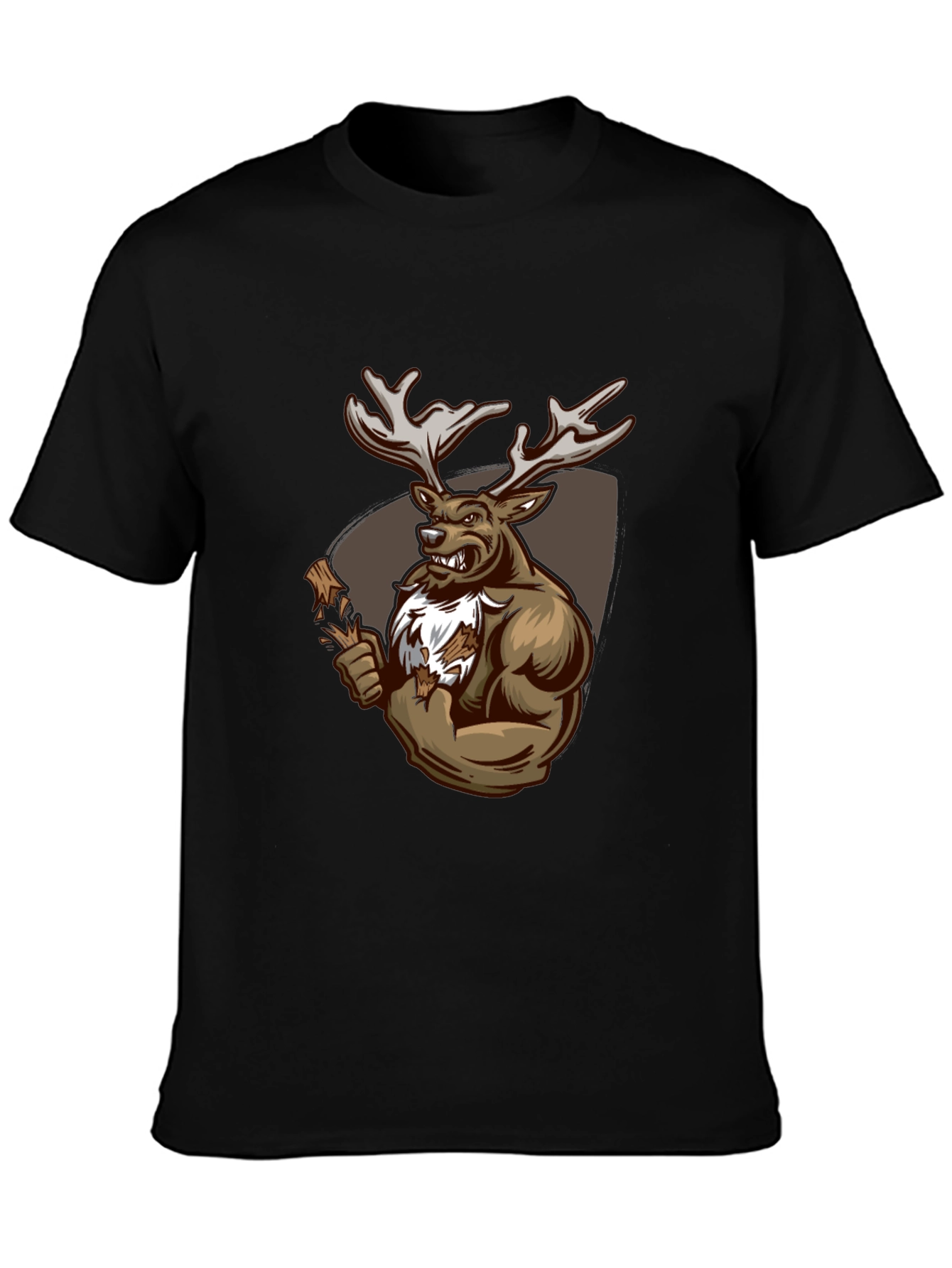 Black Graphic Tee: Muscular Deer