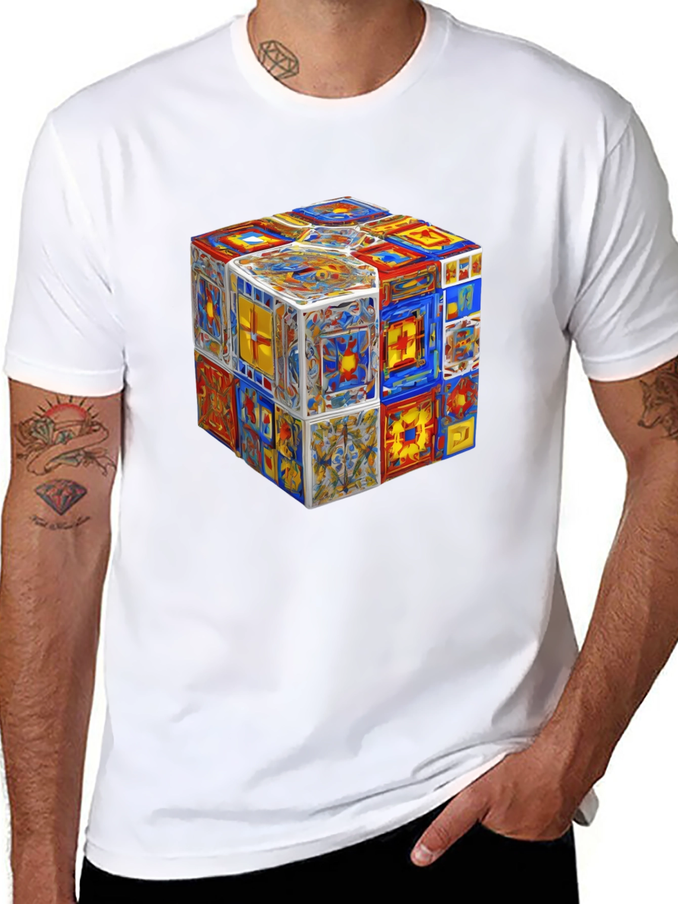 Artistic Cube Graphic Tee - Unique Mens T-Shirt