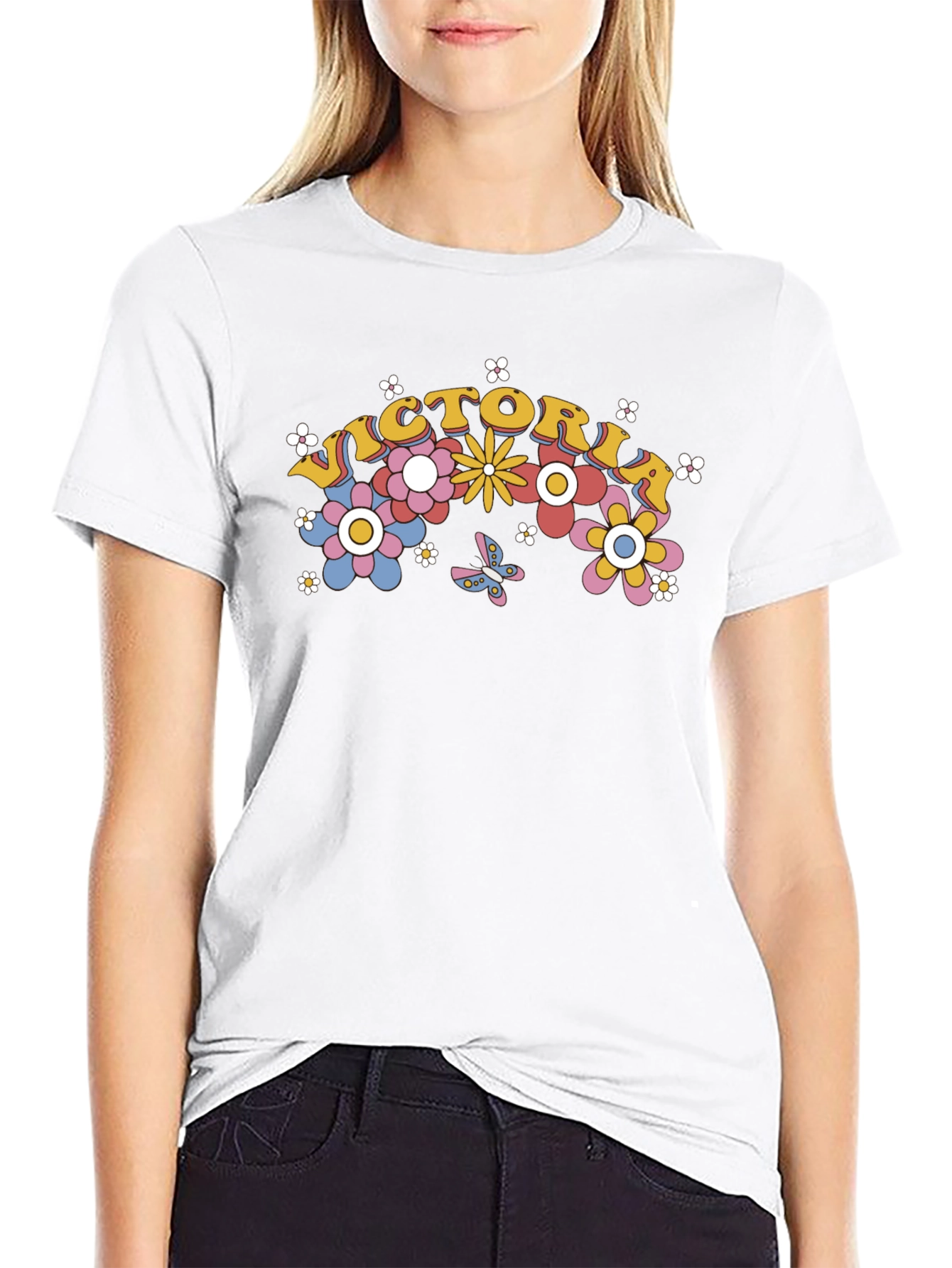 Victoria Floral Graphic T-Shirt - Retro Design