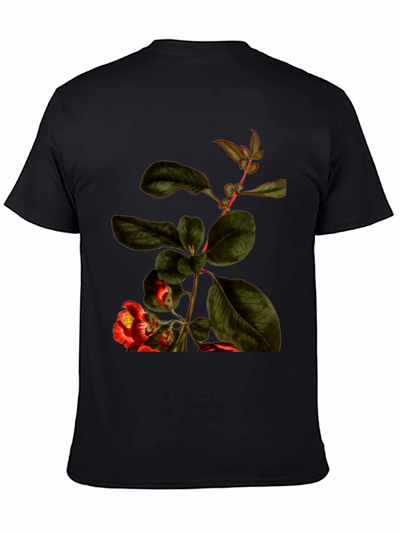 Botanical Print Black T-Shirt - Nature Inspired Tee