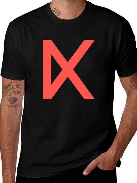 Bold Red Geometric Graphic Print Black T-Shirt