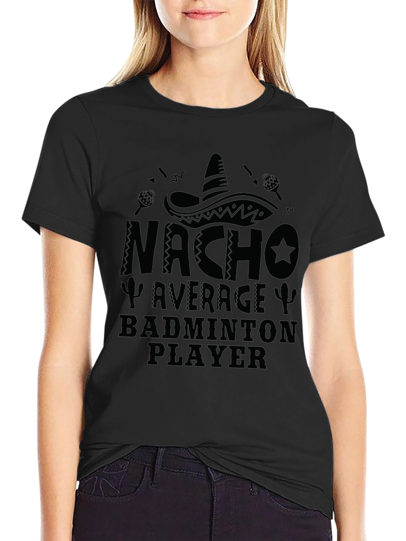 Nacho Average Badminton Player Black Graphic Tee