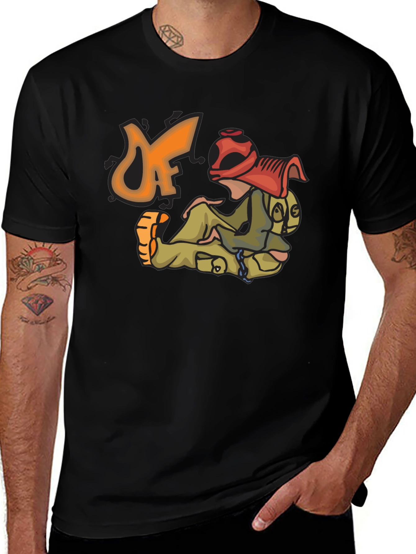 Unique Cartoon Graphic Black T-Shirt