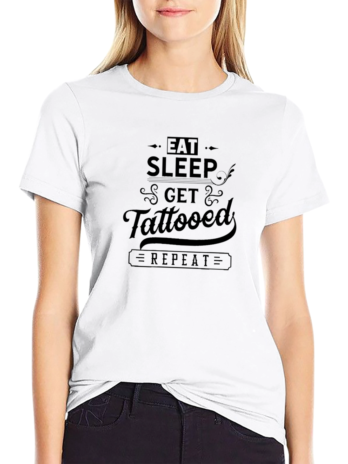 Eat Sleep Get Tattooed Repeat Black Graphic Tee