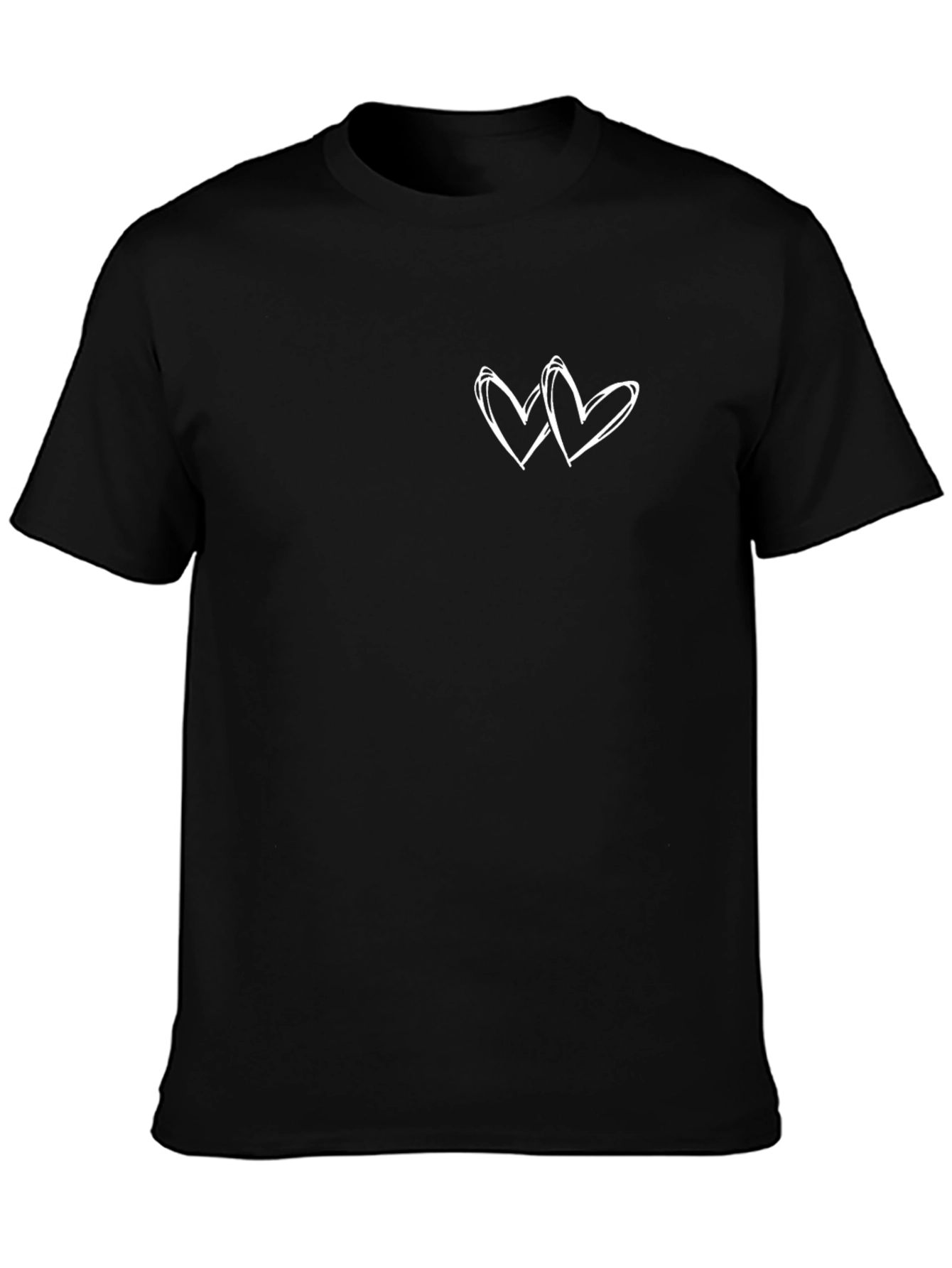 Black T-Shirt with White Heart Graphic