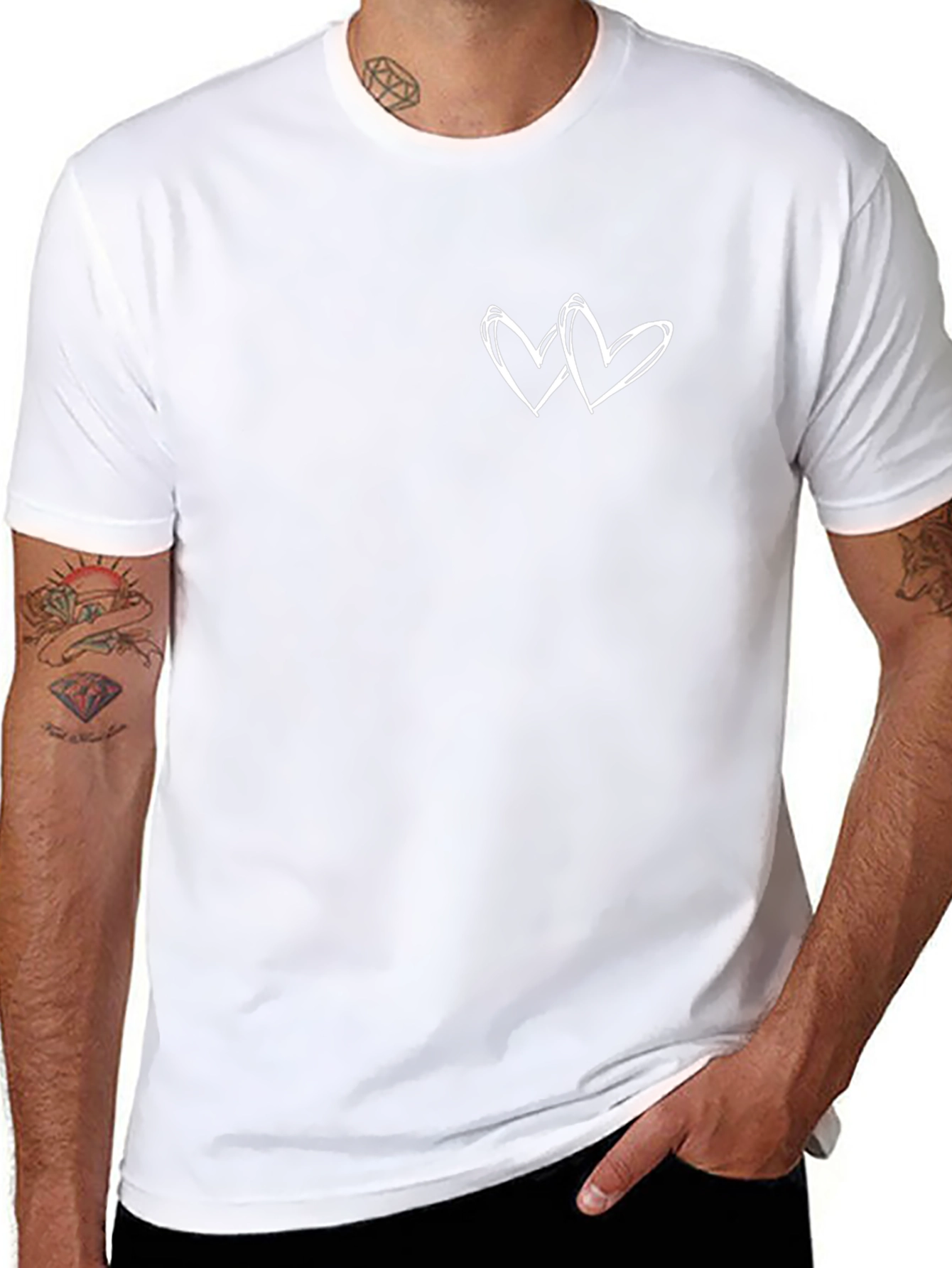 Black T-Shirt with White Heart Graphic