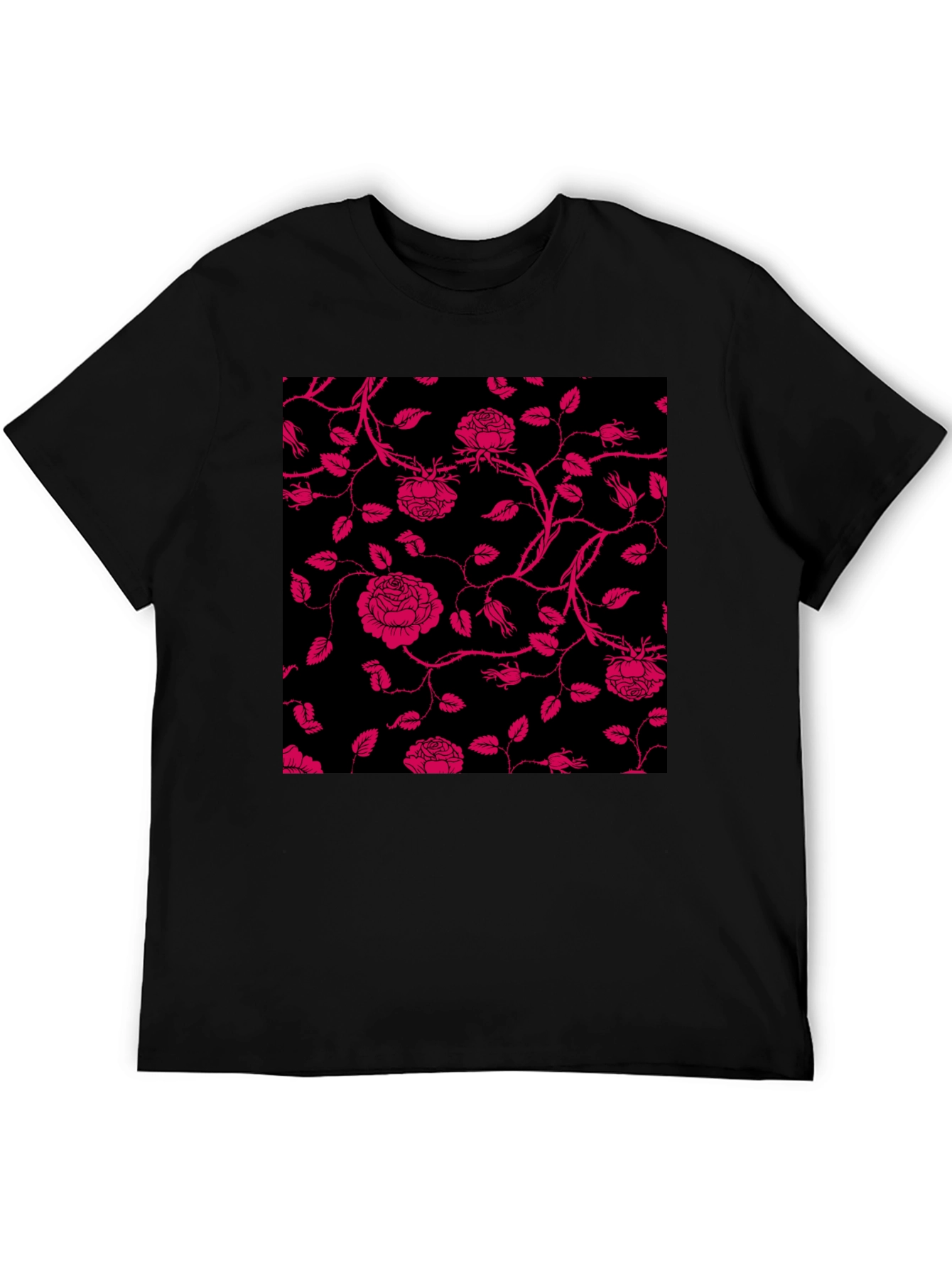 Floral Rose Print T-Shirt - Black