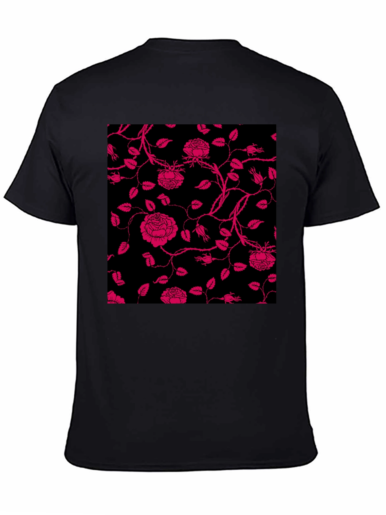 Floral Rose Print T-Shirt - Black