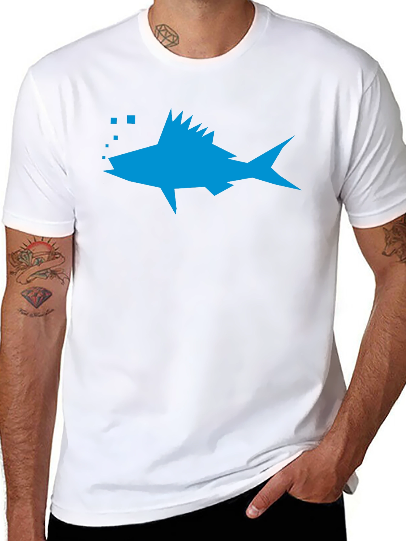 Geometric Fish Graphic Tee - Casual Style