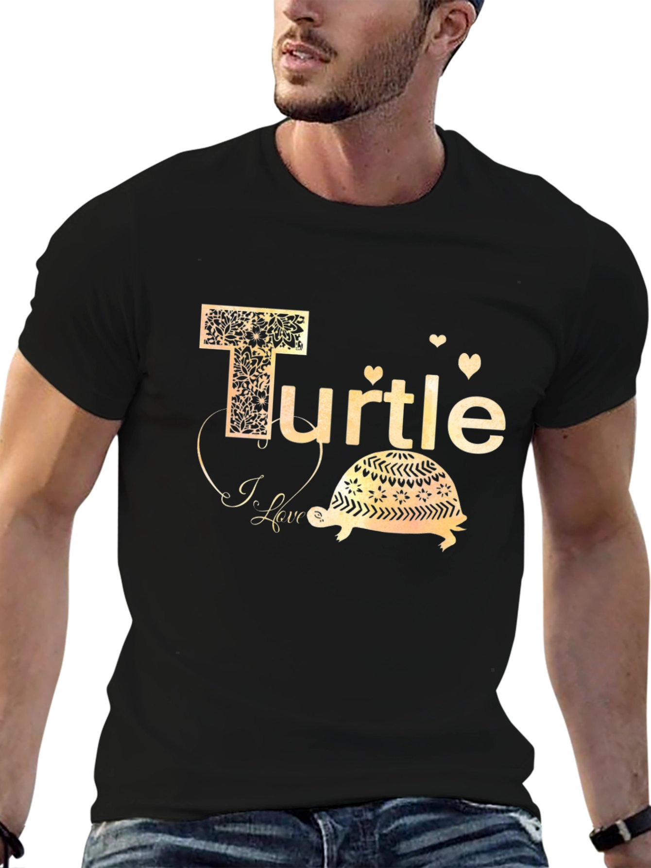 I Love Turtle Black T-Shirt