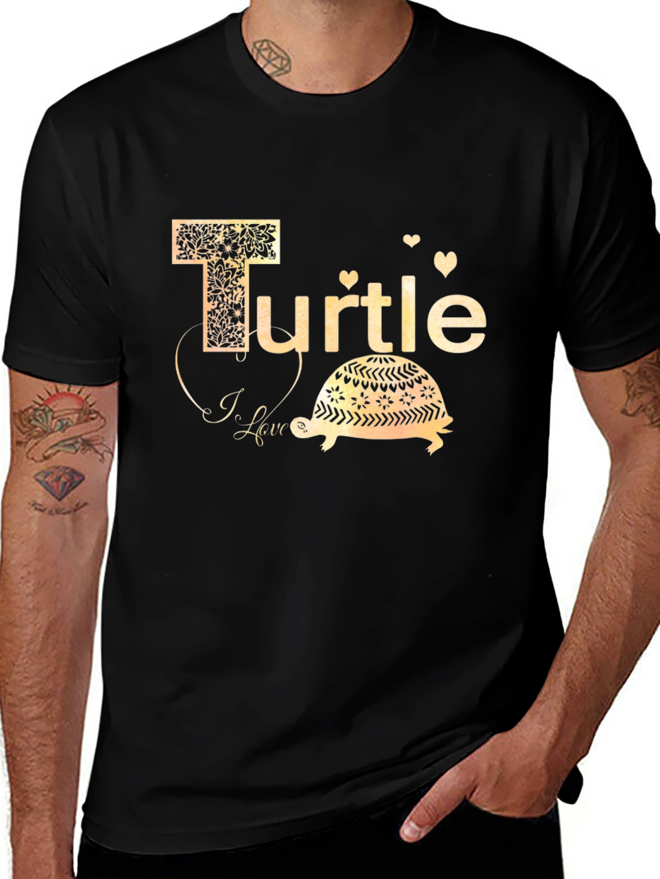 I Love Turtle Black T-Shirt