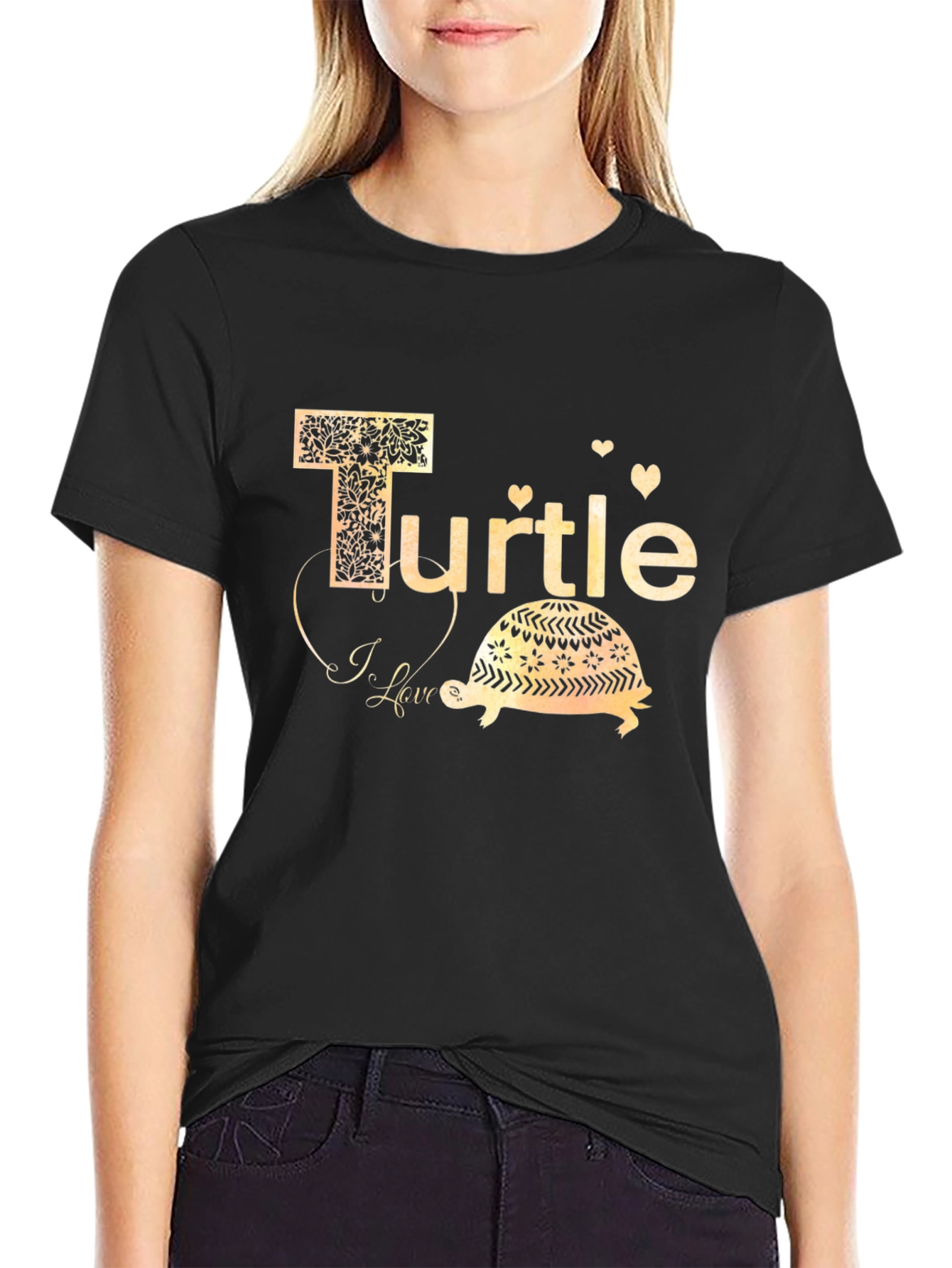 I Love Turtle Black T-Shirt
