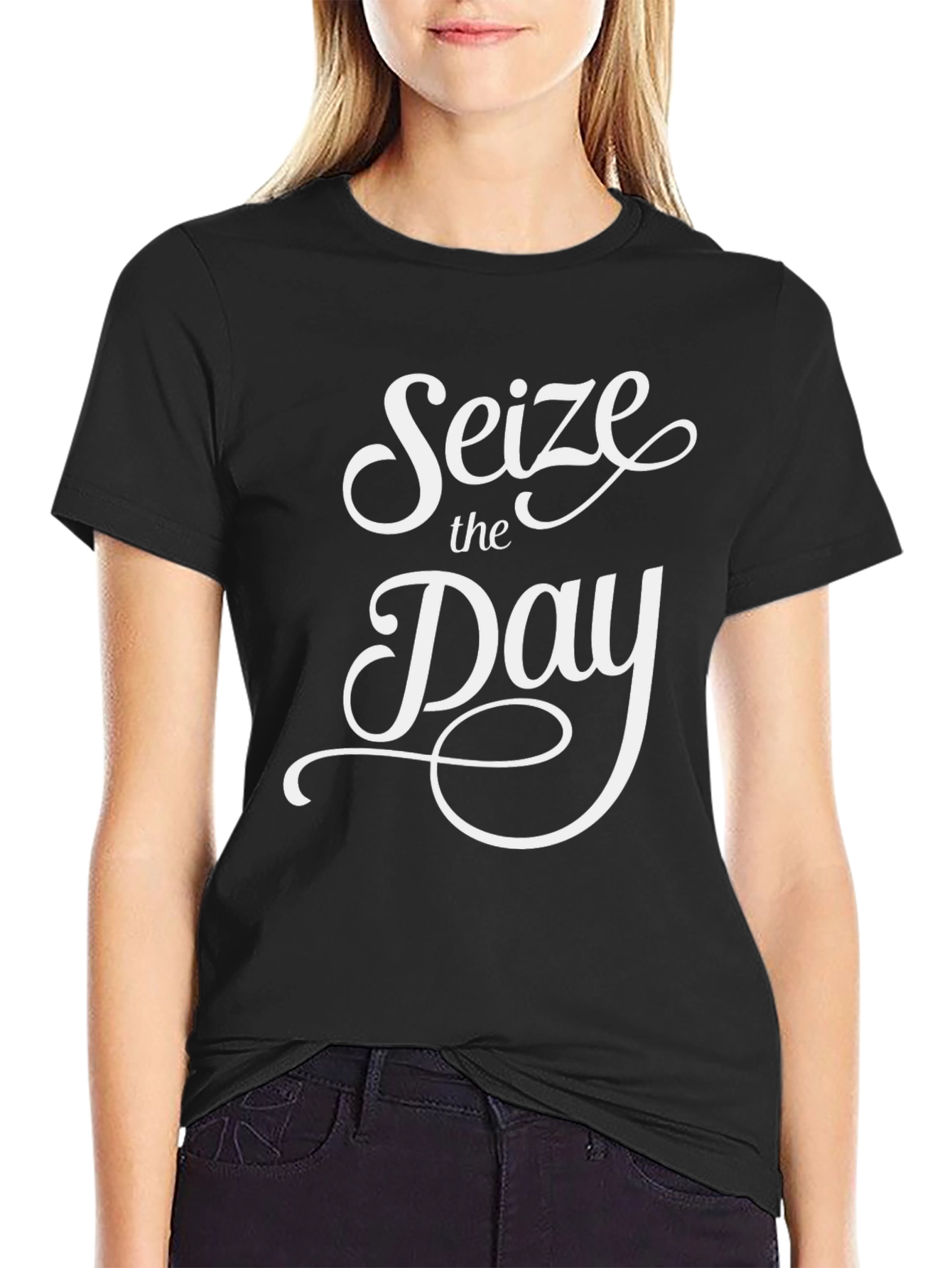 Seize the Day Graphic Tee - Black Cotton T-Shirt