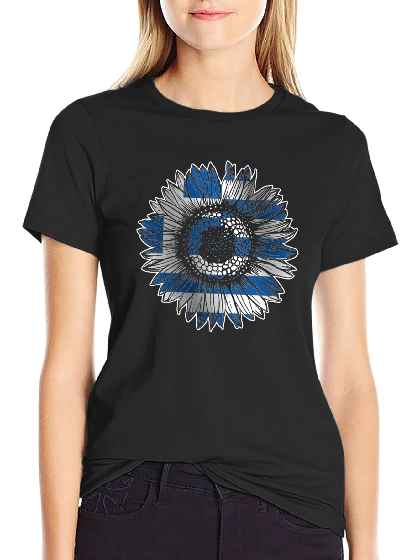 Greek Flag Sunflower T-Shirt - Unique Design