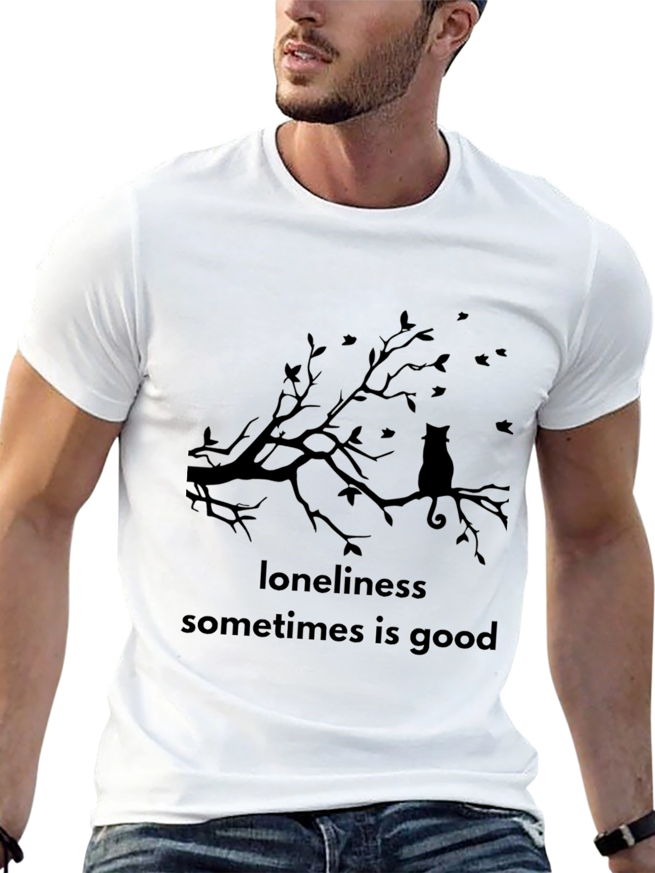 Loneliness is Good Cat Tee - Black Graphic T-Shirt