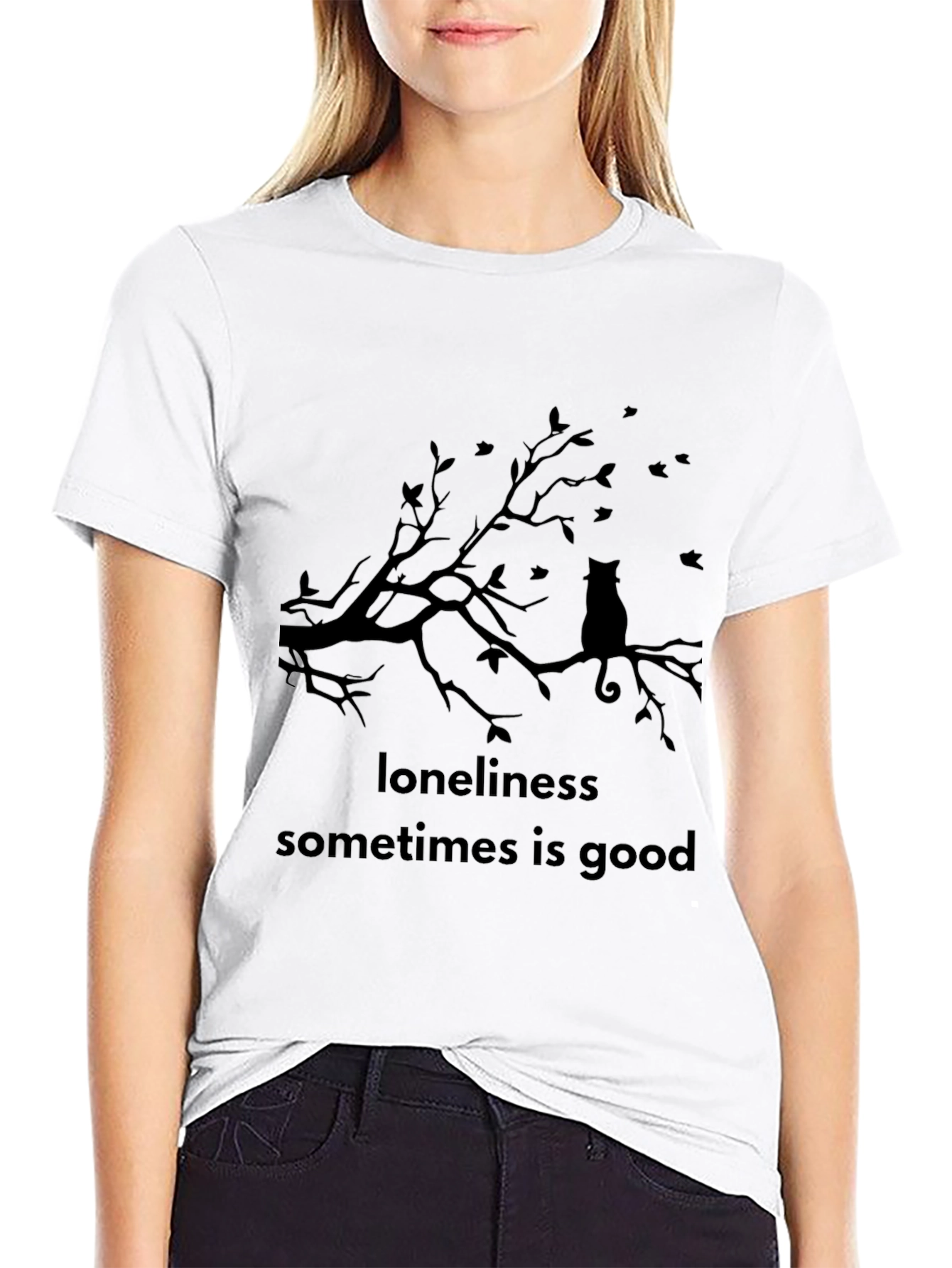 Loneliness is Good Cat Tee - Black Graphic T-Shirt
