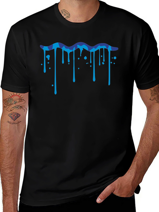 Stylish Black Tee with Blue Wave Drip Design