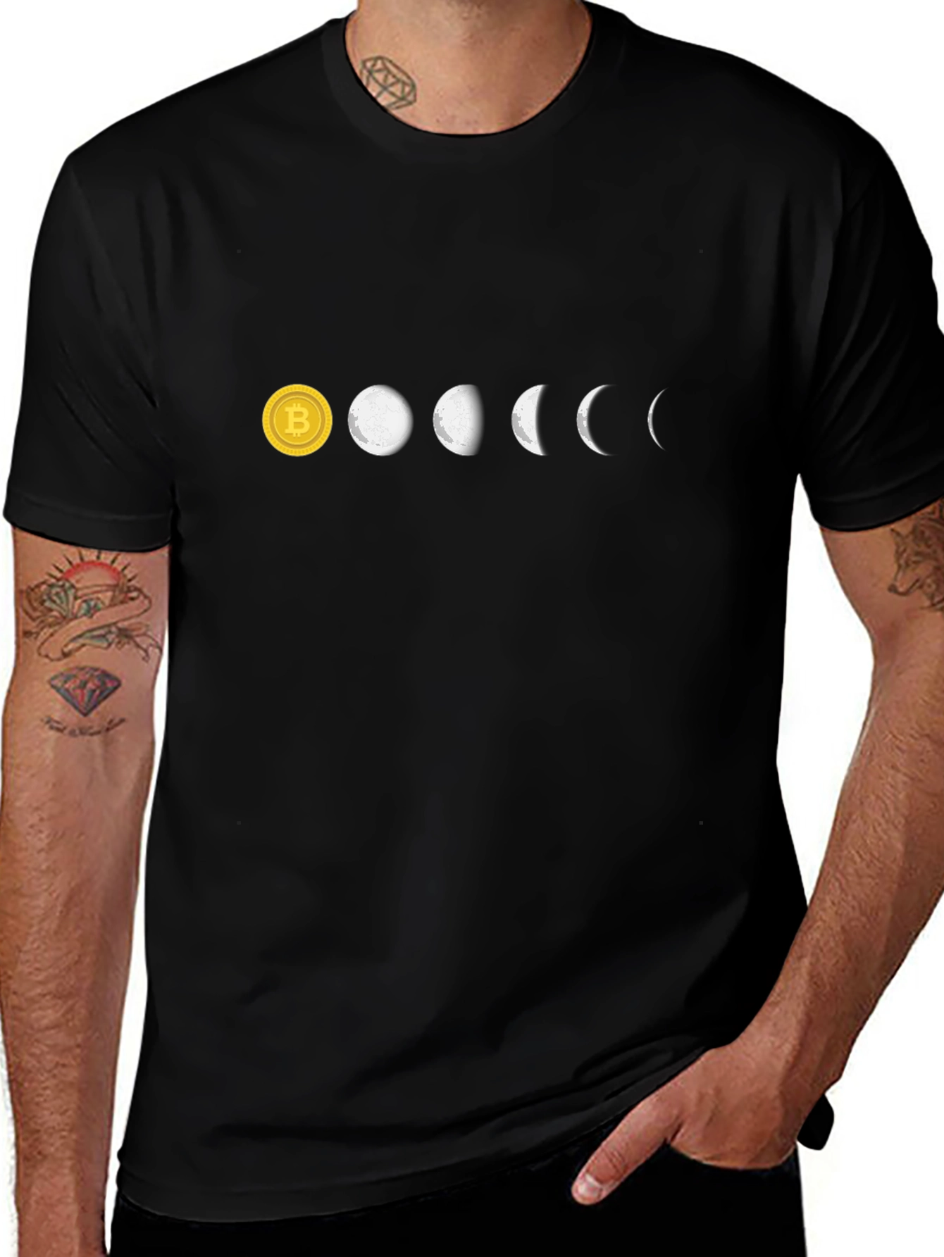 Bitcoin Moon Phases Black T-Shirt Crypto HODL Tee