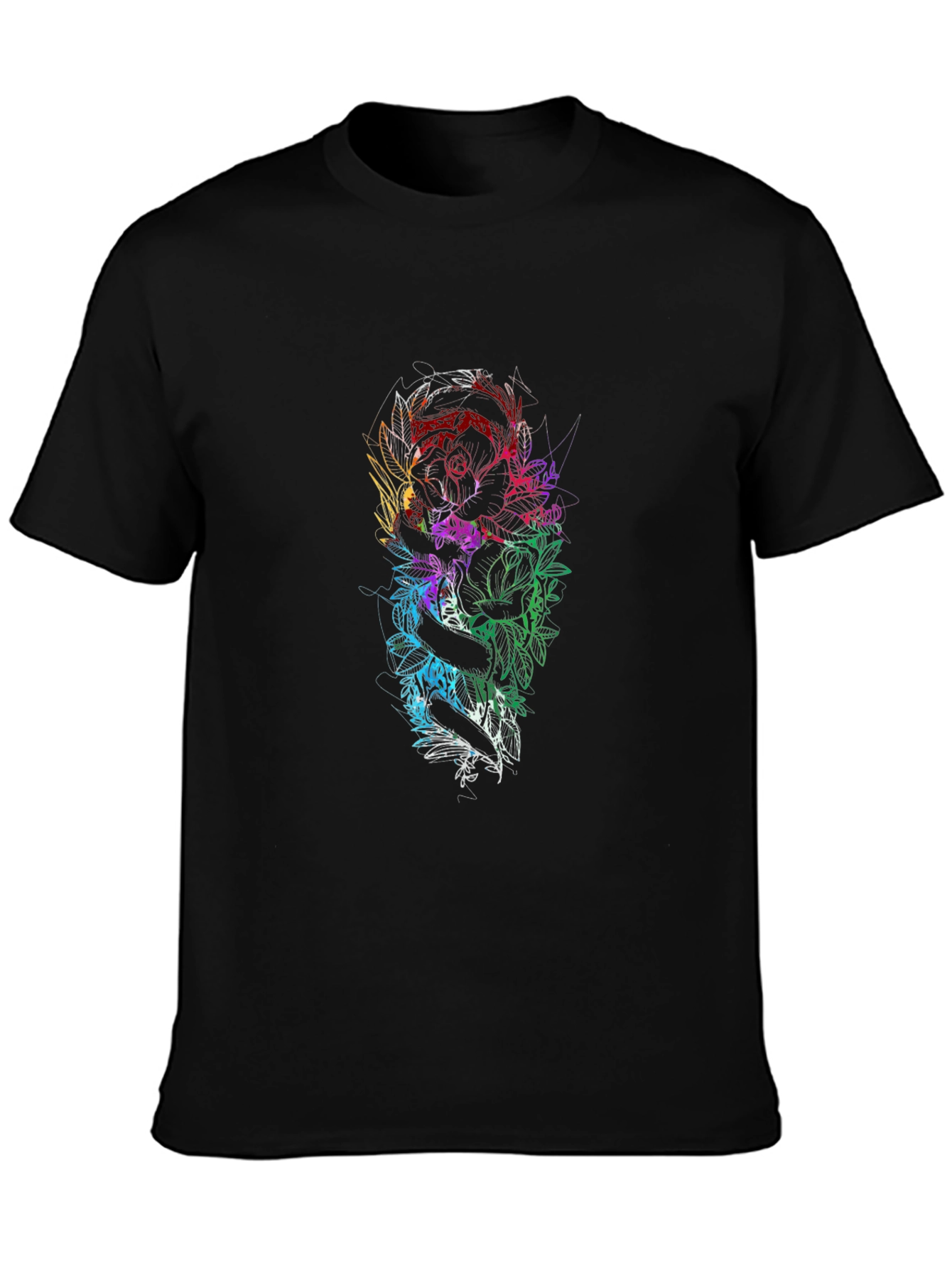 Floral Snake Graphic Black T-Shirt