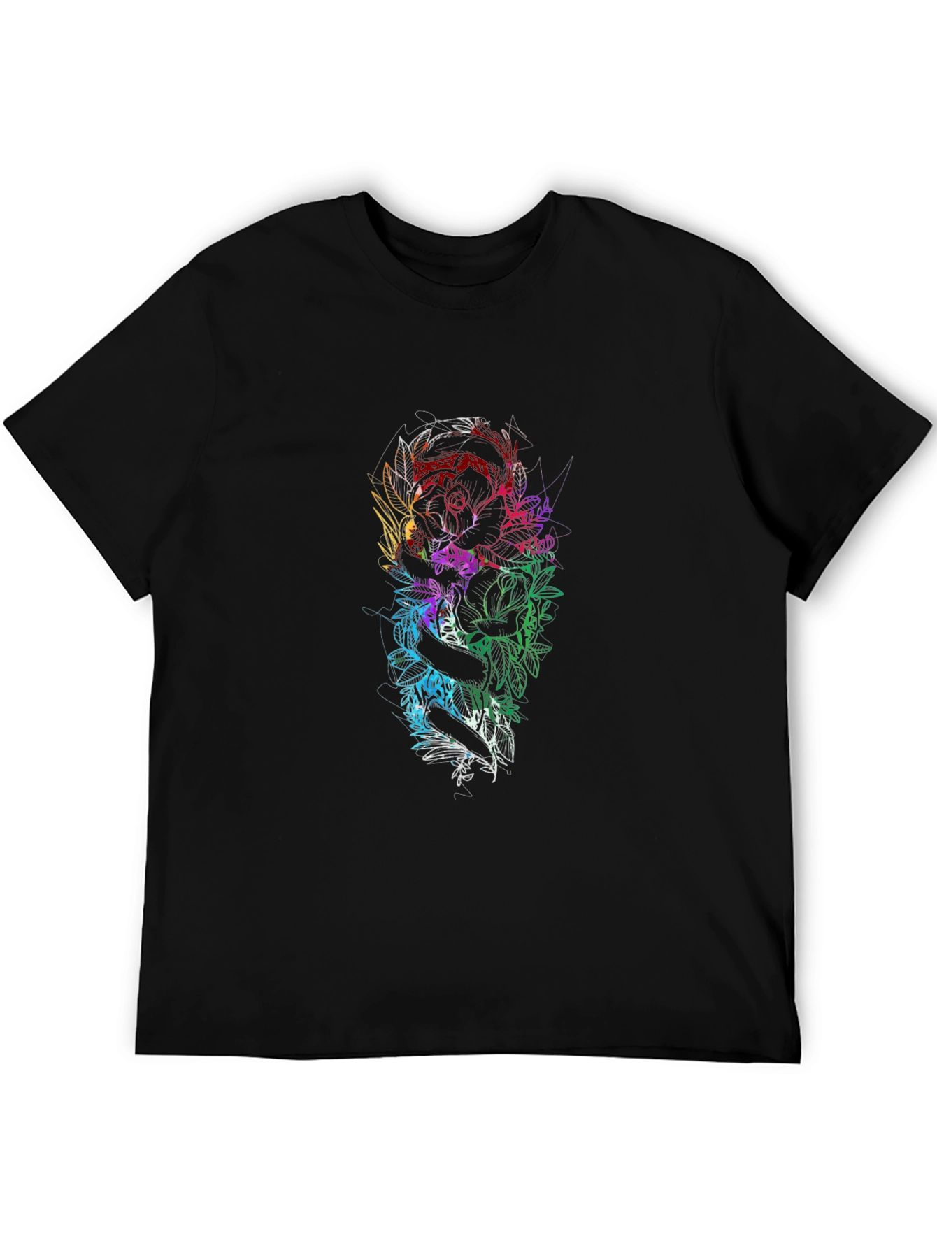 Floral Snake Graphic Black T-Shirt