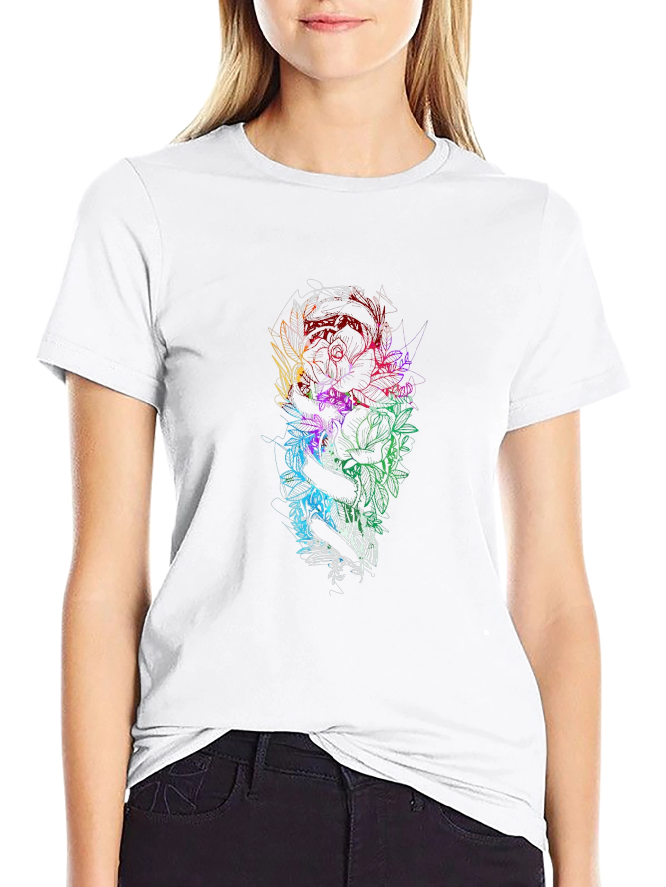 Floral Snake Graphic Black T-Shirt