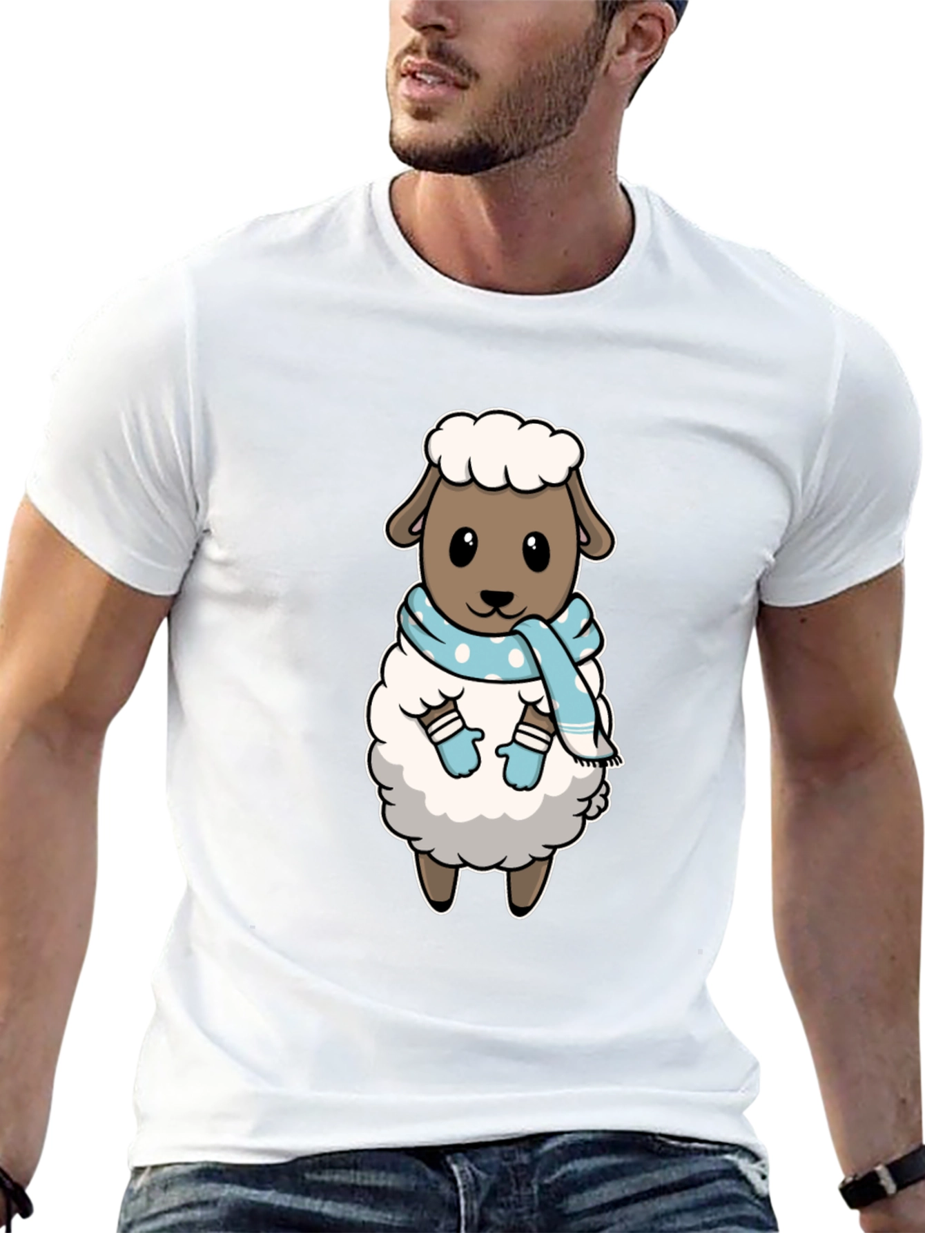 Cute Sheep T-Shirt: Winter Scarf Design