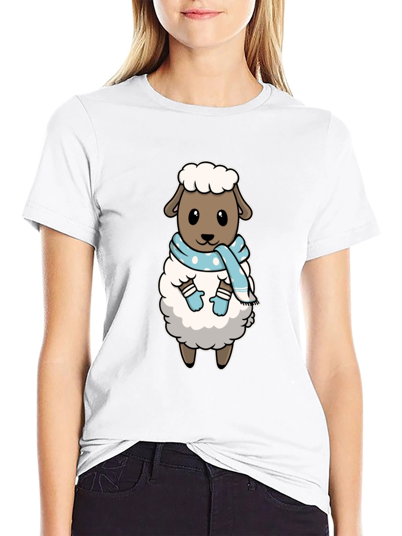 Cute Sheep T-Shirt: Winter Scarf Design