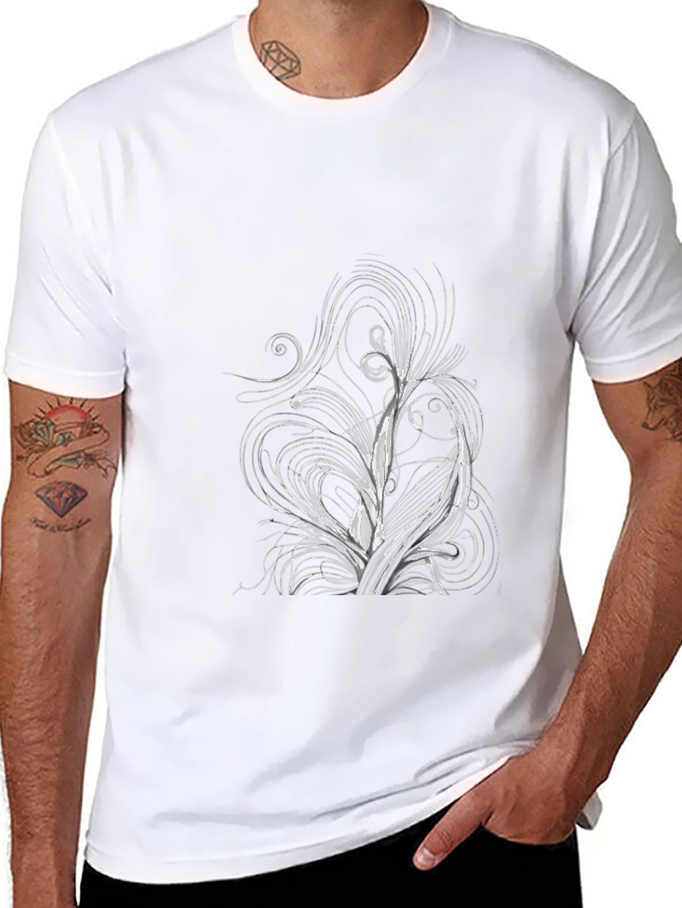 Abstract Floral Design Black T-Shirt