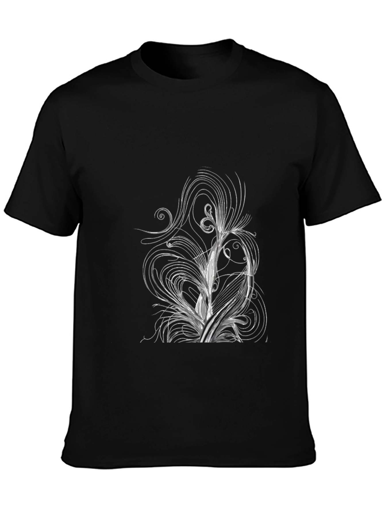 Abstract Floral Design Black T-Shirt