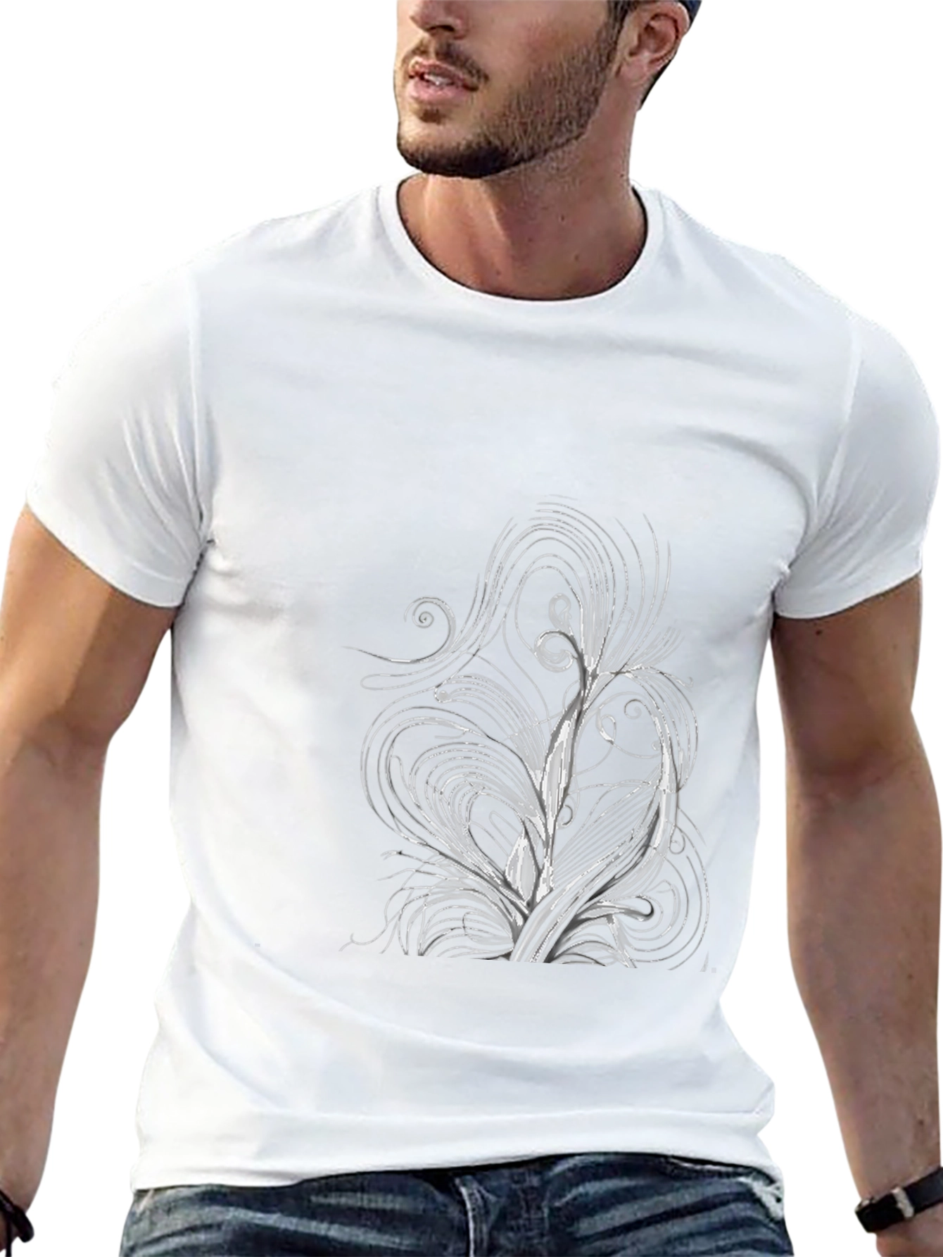 Abstract Floral Design Black T-Shirt