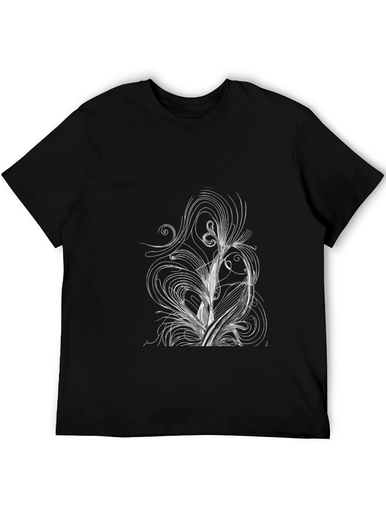 Abstract Floral Design Black T-Shirt