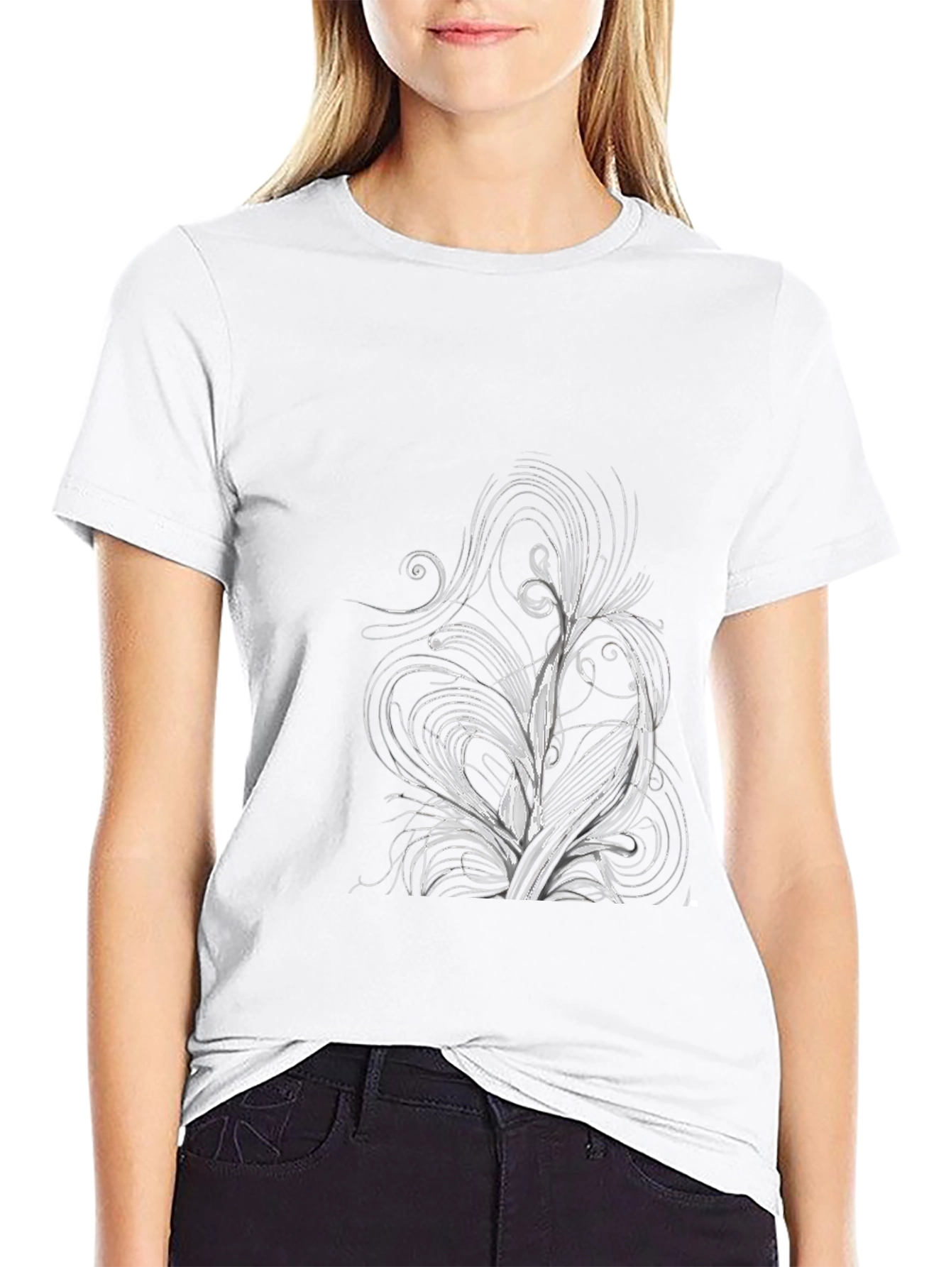 Abstract Floral Design Black T-Shirt