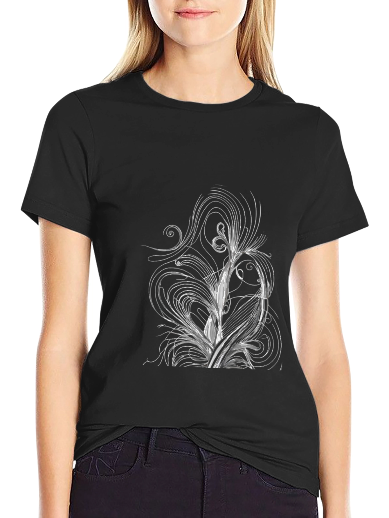 Abstract Floral Design Black T-Shirt