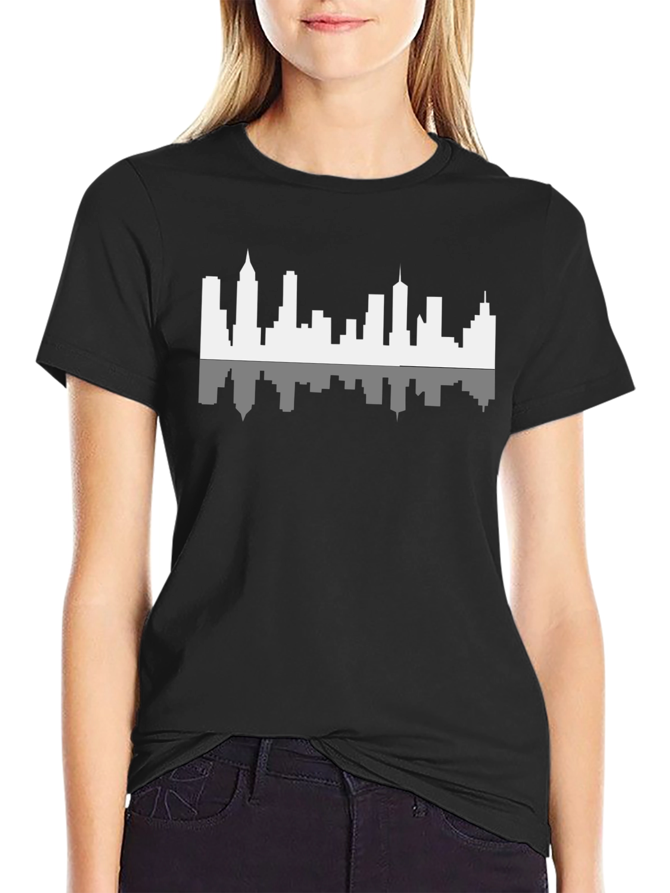 Cityscape Reflection Graphic Black T-Shirt