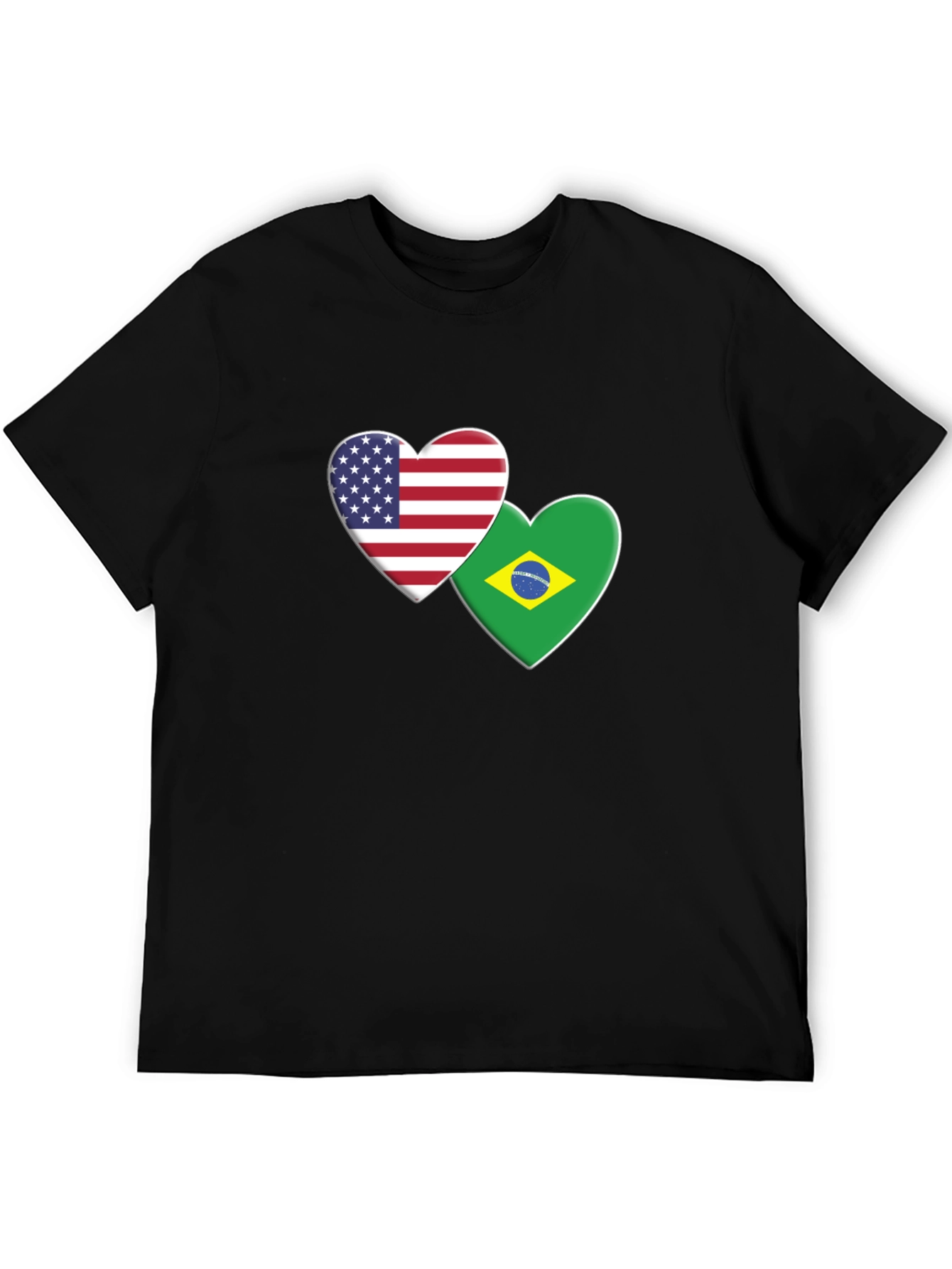 USA & Brazil Hearts T-Shirt - Black Graphic Tee