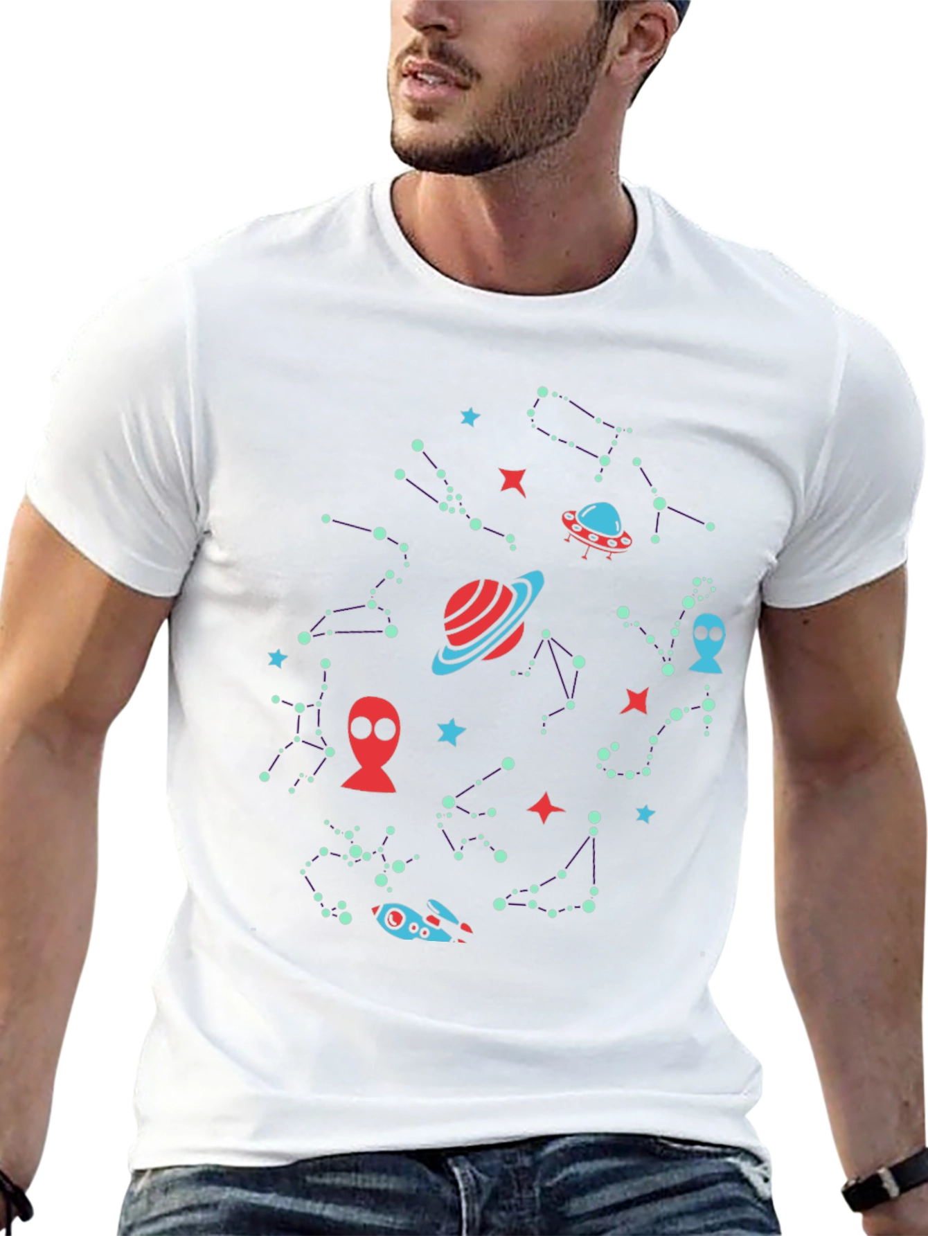 Galaxy Alien Graphic Print Mens Black T-Shirt
