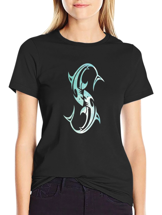 Black Tee with Tribal Dolphin Design