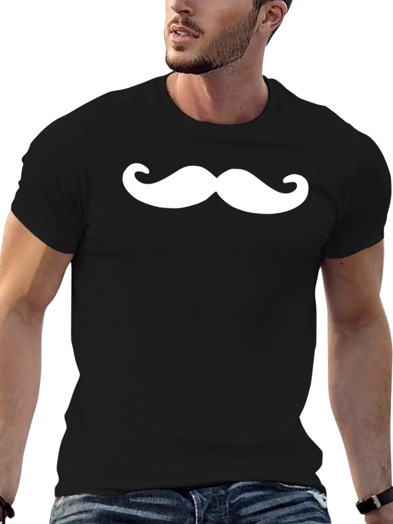 Moustache Graphic Tee - Casual Black T-Shirt